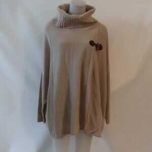 NWT Women Raffi Oat Taupe Pure Cashmere Turtleneck Poncho Tunic Sweater O/S